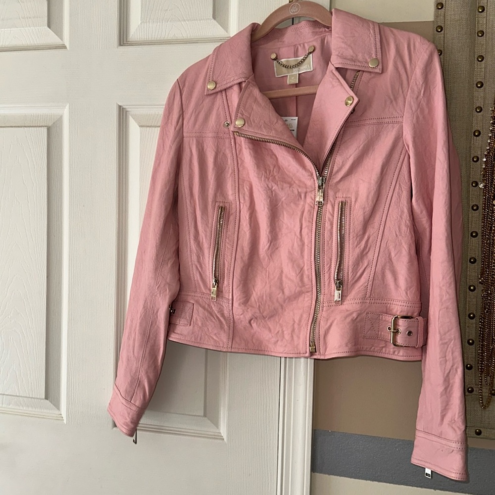 Michael Kors pink leather jacket.
